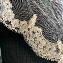 Something Blue VEILS Finger Tip Ivory Tulle With Beaded Lace Applique Veil