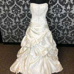 Something Blue Size 8 Champagne Satin/Beaded Bodice A-line Modified Sweetheart WEDDING DRESSES
