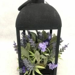 Something Blue Lantern Metal/Floral Black/Green/Purple Size 13"x5.5"x5.5" LANTERNS/BIRDCAGES DECOR
