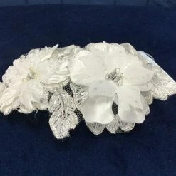 Something Blue Hair Clip W/ Ivory Lace And Silver Accents