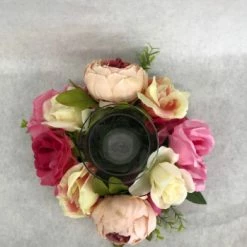 Something Blue DECOR Centerpiece Size 9"x4.5" Glass/Floral Pink/Green CENTERPIECES