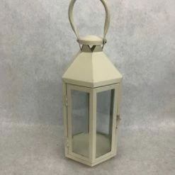 Something Blue Lantern Size 12"x6" Metal/Glass Off White LANTERNS/BIRDCAGES