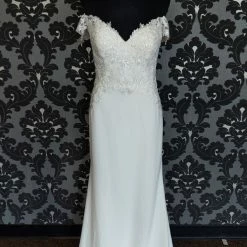 Something Blue WEDDING DRESSES Sincerity 44237 Wedding Dress Size 14 Crepe/Lace Ivory Off The Shoulder