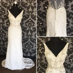 Something Blue Wedding Women Wedding Dress Crepe Ivory Size 4 Beaded Sheath Beaded WEDDING DRESSES