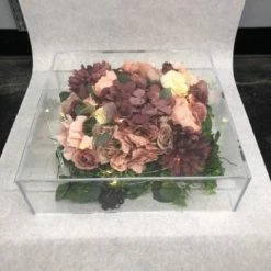 Something Blue DECOR Shadow Box Floral/Acrylic/Lights Mauve/Blush/Ivory/White Size 16" CENTERPIECES