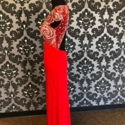 Something Blue Angela & Alison Size 4 Red Rhinestone Prom Dress