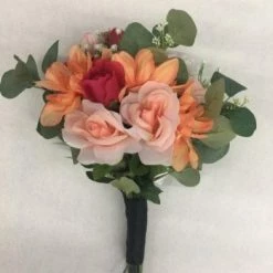 Something Blue Wedding DECOR Bouquet Flowers Coral/Pinks/White/Green/Black Size 15