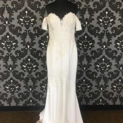 WEDDING DRESSES Size 14 Off White Pronovias Satin Off The Shoulder Sheath Sweetheart