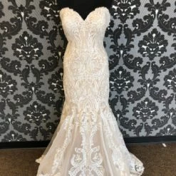 Something Blue Allure Bridal 9727 Size 12 Nude And Ivory Lace Sequin Sweetheart Sheath WEDDING DRESSES