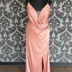 Something Blue Cinderella Divine 7489C Prom Dress Satin Rose Gold Size 20 V-Neck Sheath