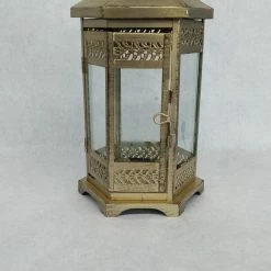 Something Blue DECOR Lantern Size 11.5"x6.5" Metal/Glass Gold LANTERNS/BIRDCAGES