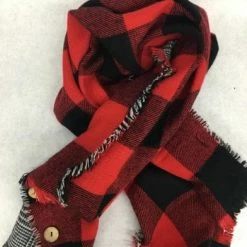 Something Blue Wedding Red Buffalo/Houndstooth Plaid Reversible Poncho With Buttons THE PARLOUR