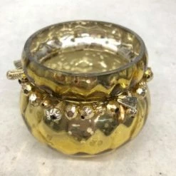 Something Blue Votive Holder Mercury Glass Antique Gold Size 2.5