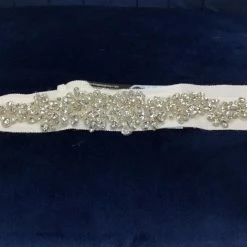 Something Blue BELTS Ivory/Silver Belt W/ Rhinestone Applique Size 22