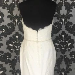 Size 12 Off White Pronovias Lace & Crepe Strapless Sheath Sweetheart