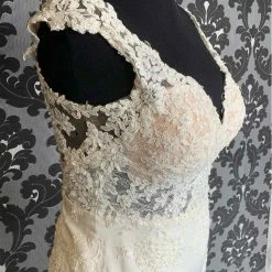 Something Blue Mermaid Sleeveless Size 12 Ivory Crepe And Lace Wedding Dress