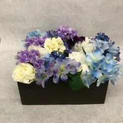 Something Blue Centerpiece, Wood/Floral Blue/Purple/Ivory/Green 10