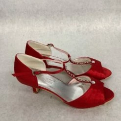 Something Blue NEW ARRIVALS Elegant Park Women Kitten Heel Satin/Rhinestone Red Size 9