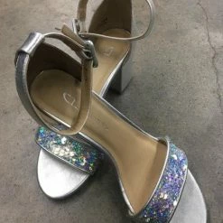 Something Blue Size 7.5 Silver Laundry Sequin Strap Block Heel NEW ARRIVALS