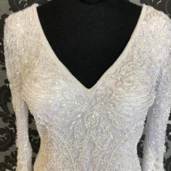 Something Blue Primavera Wedding Dress Beaded Ivory Size 12 Long Bell Sleeve WEDDING DRESSES