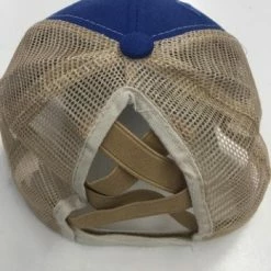 Something Blue Wedding THE PARLOUR Tan Mesh Cobalt Blue Washed Criss Cross Trucker Hat