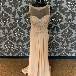 Something Blue Montage 114910 Formal Chiffon/Beaded Taupe Size 8 FORMAL/MOTHER'S DRESSES