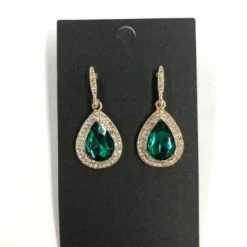 Something Blue NEW ARRIVALS Sophia Collection Earrings Rhinestone Emerald/Gold Dangle