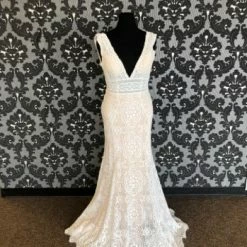 Something Blue Madison James MJ450 Wedding Dress Lace Champagne/Ivory Size 14 WEDDING DRESSES