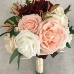 Something Blue Bouquet Floral Blush/Burgundy/Ivory/Gold Size 12" FLORAL DECOR