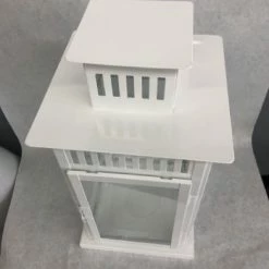 Something Blue Lantern Size 9.5"x9.5"x19" Metal/Glass White LANTERNS/BIRDCAGES DECOR