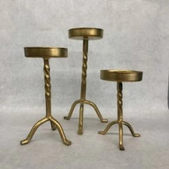 Something Blue Pillar Candle Holder Size 3pc Metal Gold CANDLES DECOR