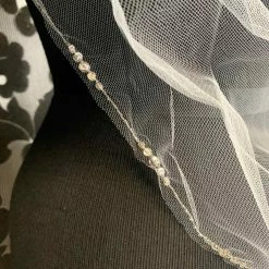 Something Blue Finger Tip Ivory Tulle With Silver Beaded Edge Veil