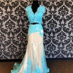 Something Blue Tiffany Designs Size 6 Turqouise Lace And Tulle Prom Dress