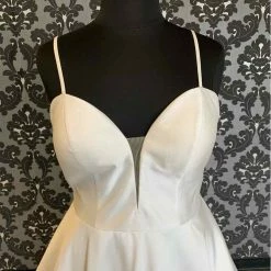 Something Blue Allure Romance 3356 Size 16 Ivory Satin Deep-V Ballgown