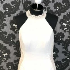 Something Blue Justin Alexander 88313 Women's Wedge Crepe Ivory Size 12 Sheath WEDDING DRESSES