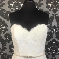 Size 12 Off White Pronovias Lace & Crepe Strapless Sheath Sweetheart
