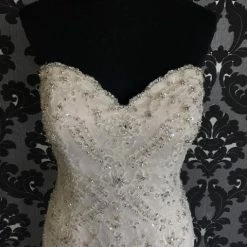 Something Blue Wedding Fiore Couture Amanda Wedding Dress Lace Ivory Size 12 Strapless WEDDING DRESSES