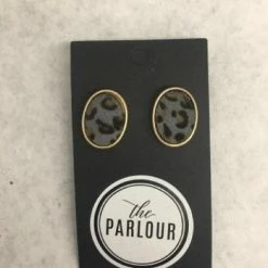 Something Blue Wedding Leather Gray Leopard Earrings JEWELRY