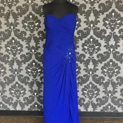 Size 10 Royal Blue Rina Di Montella Floor Chiffon Spaghetti FORMAL/MOTHER'S DRESSES