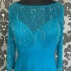 Size 10 Teal Rina Di Montella Floor Chiffon 3/4 Length FORMAL/MOTHER'S DRESSES
