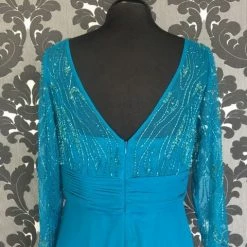 Size 10 Teal Rina Di Montella Floor Chiffon 3/4 Length FORMAL/MOTHER'S DRESSES
