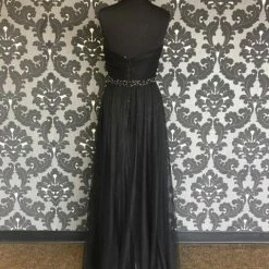 Size 12 Black Belsoie L164018 Floor Tulle Strapless