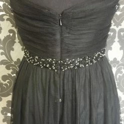 Size 12 Black Belsoie L164018 Floor Tulle Strapless