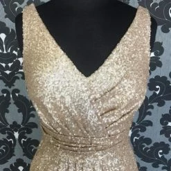 FORMAL/MOTHER'S DRESSES Size 12 Gold Sorella Vita 8685 Cocktail Sequin Sleeveless