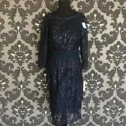 FORMAL/MOTHER'S DRESSES Size 12 Navy Social Occasions Cocktail Lace 3/4 Length FORMAL DRESSES