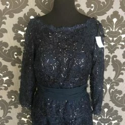 FORMAL/MOTHER'S DRESSES Size 12 Navy Social Occasions Cocktail Lace 3/4 Length FORMAL DRESSES