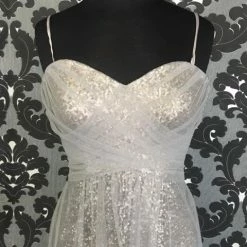 Size 12 Platinum Sorella Vita 8684 Floor Sequin/Tulle Strapless FORMAL/MOTHER'S DRESSES