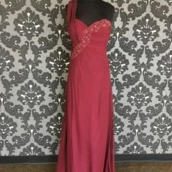Size 14 Wine Mon Cheri 211913 Floor Organza/Lace Strapless