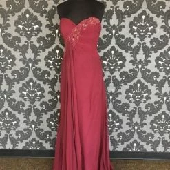 Size 14 Wine Mon Cheri 211913 Floor Organza/Lace Strapless