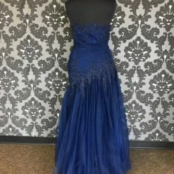 FORMAL/MOTHER'S DRESSES Size 18 Navy Rina Di Montella Floor Tulle & Lace Strapless